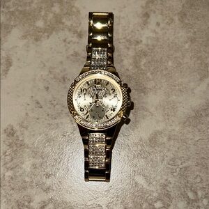 Men’s Gold and Silver Watch with Crystal Accents